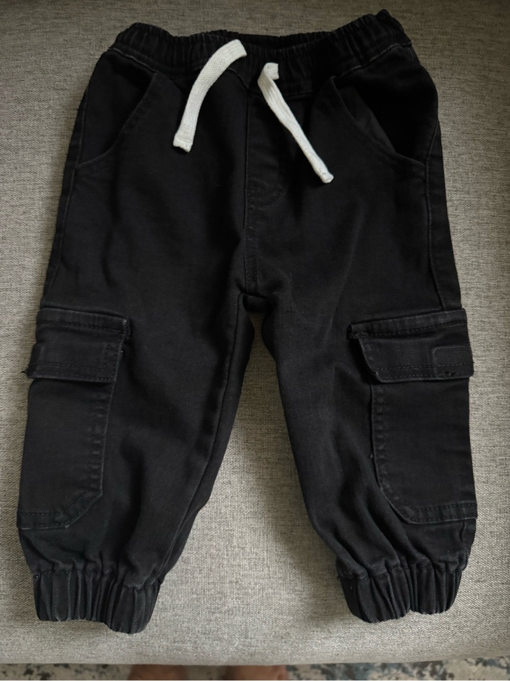 Little Bipsy Black Cargo Jogger Pants with White Drawstring